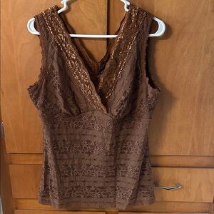 New York & Company Brown Lace Top